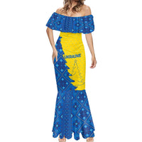 Ukraine Christmas Mermaid Dress with Yellow and Blue Tree Design and Traditional Embroidery - Wonder Print Shop