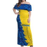 Ukraine Christmas Off Shoulder Maxi Dress with Yellow and Blue Tree Design and Traditional Embroidery - Wonder Print Shop