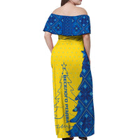 Ukraine Christmas Off Shoulder Maxi Dress with Yellow and Blue Tree Design and Traditional Embroidery - Wonder Print Shop