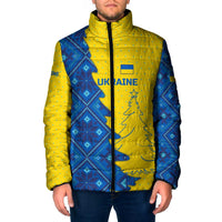 Ukraine Christmas Padded Jacket with Yellow and Blue Tree Design and Traditional Embroidery - Wonder Print Shop