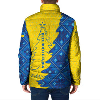 Ukraine Christmas Padded Jacket with Yellow and Blue Tree Design and Traditional Embroidery - Wonder Print Shop