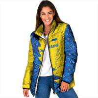 Ukraine Christmas Padded Jacket with Yellow and Blue Tree Design and Traditional Embroidery - Wonder Print Shop