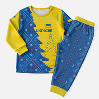 Ukraine Christmas Pajama Set with Yellow and Blue Tree Design and Traditional Embroidery - Wonder Print Shop