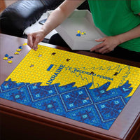 Ukraine Christmas Puzzle with Yellow and Blue Tree Design and Traditional Embroidery - Wonder Print Shop