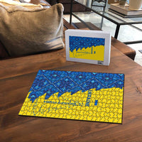 Ukraine Christmas Puzzle with Yellow and Blue Tree Design and Traditional Embroidery - Wonder Print Shop