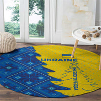 Ukraine Christmas Round Carpet with Yellow and Blue Tree Design and Traditional Embroidery - Wonder Print Shop
