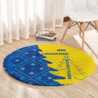 Ukraine Christmas Round Carpet with Yellow and Blue Tree Design and Traditional Embroidery - Wonder Print Shop