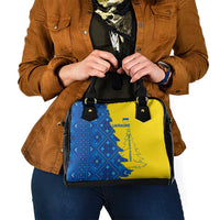 Ukraine Christmas Shoulder Handbag with Yellow and Blue Tree Design and Traditional Embroidery - Wonder Print Shop