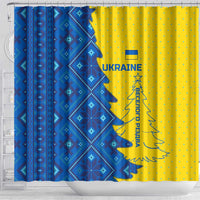 Ukraine Christmas Shower Curtain with Yellow and Blue Tree Design and Traditional Embroidery - Wonder Print Shop