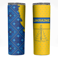 Ukraine Christmas Skinny Tumbler with Yellow and Blue Tree Design and Traditional Embroidery - Wonder Print Shop