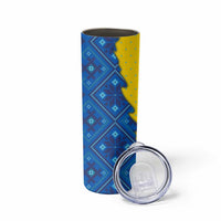 Ukraine Christmas Skinny Tumbler with Yellow and Blue Tree Design and Traditional Embroidery - Wonder Print Shop