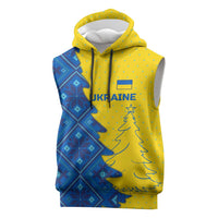 Ukraine Christmas Sleeveless Hoodie with Yellow and Blue Tree Design and Traditional Embroidery - Wonder Print Shop