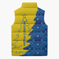 Ukraine Christmas Sleeveless Puffer Jacket with Yellow and Blue Tree Design and Traditional Embroidery - Wonder Print Shop