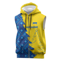 Ukraine Christmas Sleeveless Zip Hoodie with Yellow and Blue Tree Design and Traditional Embroidery - Wonder Print Shop