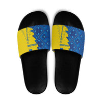 Ukraine Christmas Slide Sandals with Yellow and Blue Tree Design and Traditional Embroidery - Wonder Print Shop
