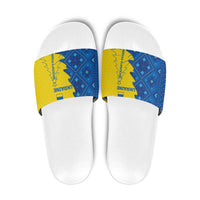 Ukraine Christmas Slide Sandals with Yellow and Blue Tree Design and Traditional Embroidery - Wonder Print Shop