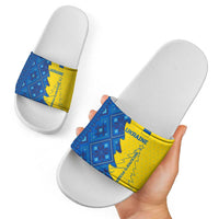 Ukraine Christmas Slide Sandals with Yellow and Blue Tree Design and Traditional Embroidery - Wonder Print Shop