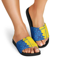 Ukraine Christmas Slide Sandals with Yellow and Blue Tree Design and Traditional Embroidery - Wonder Print Shop