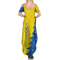 Ukraine Christmas Summer Maxi Dress with Yellow and Blue Tree Design and Traditional Embroidery - Wonder Print Shop