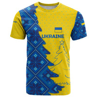 Ukraine Christmas T Shirt with Yellow and Blue Tree Design and Traditional Embroidery - Wonder Print Shop