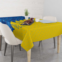 Ukraine Christmas Tablecloth with Yellow and Blue Tree Design and Traditional Embroidery - Wonder Print Shop