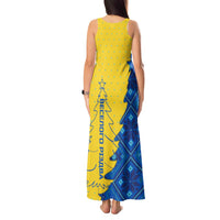 Ukraine Christmas Tank Maxi Dress with Yellow and Blue Tree Design and Traditional Embroidery - Wonder Print Shop