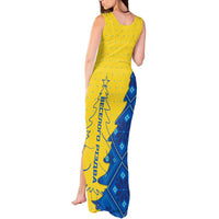Ukraine Christmas Tank Maxi Dress with Yellow and Blue Tree Design and Traditional Embroidery - Wonder Print Shop