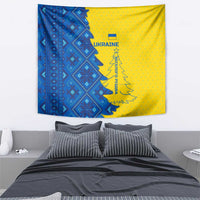 Ukraine Christmas Tapestry with Yellow and Blue Tree Design and Traditional Embroidery - Wonder Print Shop