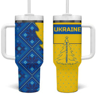 Ukraine Christmas Tumbler With Handle with Yellow and Blue Tree Design and Traditional Embroidery - Wonder Print Shop