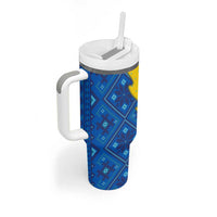 Ukraine Christmas Tumbler With Handle with Yellow and Blue Tree Design and Traditional Embroidery - Wonder Print Shop