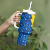 Ukraine Christmas Tumbler With Handle with Yellow and Blue Tree Design and Traditional Embroidery - Wonder Print Shop