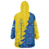 Ukraine Christmas Wearable Blanket Hoodie with Yellow and Blue Tree Design and Traditional Embroidery - Wonder Print Shop