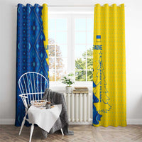 Ukraine Christmas Window Curtain with Yellow and Blue Tree Design and Traditional Embroidery - Wonder Print Shop