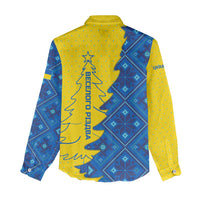 Ukraine Christmas Women Casual Shirt with Yellow and Blue Tree Design and Traditional Embroidery - Wonder Print Shop