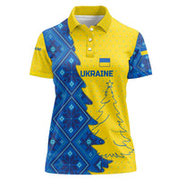 Ukraine Christmas Women Polo Shirt with Yellow and Blue Tree Design and Traditional Embroidery - Wonder Print Shop