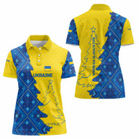 Ukraine Christmas Women Polo Shirt with Yellow and Blue Tree Design and Traditional Embroidery - Wonder Print Shop
