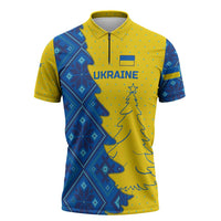 Ukraine Christmas Zipper Polo Shirt with Yellow and Blue Tree Design and Traditional Embroidery - Wonder Print Shop