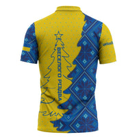 Ukraine Christmas Zipper Polo Shirt with Yellow and Blue Tree Design and Traditional Embroidery - Wonder Print Shop