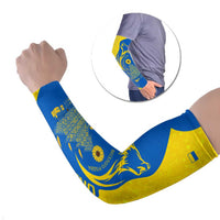 Ukraine Christmas Arm Sleeves with Howling Wolf Sunflower Tree and Traditional Ornament Design - Wonder Print Shop