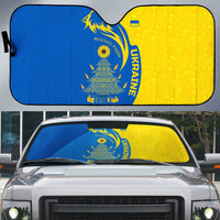 Ukraine Christmas Auto Sun Shade with Howling Wolf Sunflower Tree and Traditional Ornament Design - Wonder Print Shop