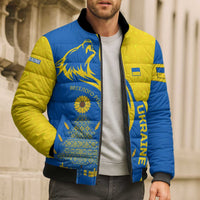 Ukraine Christmas Bomber Puffer Jacket with Howling Wolf Sunflower Tree and Traditional Ornament Design - Wonder Print Shop