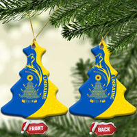 Ukraine Christmas Ceramic Ornament with Howling Wolf Sunflower Tree and Traditional Ornament Design - Wonder Print Shop