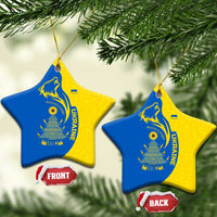 Ukraine Christmas Ceramic Ornament with Howling Wolf Sunflower Tree and Traditional Ornament Design - Wonder Print Shop