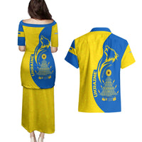 Ukraine Christmas Couples Matching Puletasi and Hawaiian Shirt with Howling Wolf Sunflower Tree and Traditional Ornament Design - Wonder Print Shop