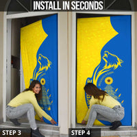 Ukraine Christmas Door Cover with Howling Wolf Sunflower Tree and Traditional Ornament Design - Wonder Print Shop