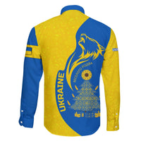 Ukraine Christmas Family Matching Off The Shoulder Long Sleeve Dress and Hawaiian Shirt with Howling Wolf Sunflower Tree and Traditional Ornament Design - Wonder Print Shop