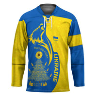 Ukraine Christmas Hockey Jersey with Howling Wolf Sunflower Tree and Traditional Ornament Design - Wonder Print Shop