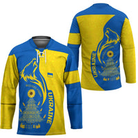 Ukraine Christmas Hockey Jersey with Howling Wolf Sunflower Tree and Traditional Ornament Design - Wonder Print Shop
