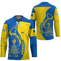 Ukraine Christmas Hockey Jersey with Howling Wolf Sunflower Tree and Traditional Ornament Design - Wonder Print Shop
