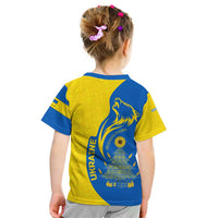 Ukraine Christmas Kid T Shirt with Howling Wolf Sunflower Tree and Traditional Ornament Design - Wonder Print Shop